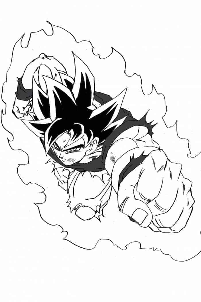 Desenho de Goku Instinto Superior Atacando para Colorir