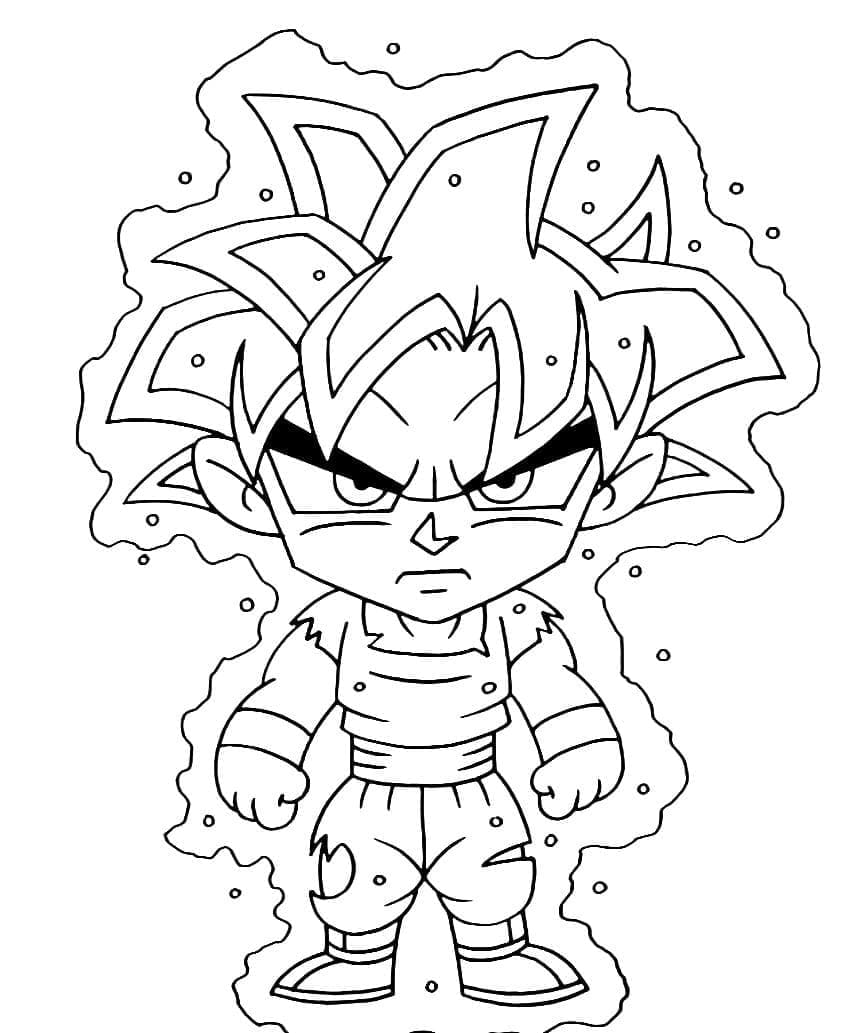 Desenho de Goku Instinto Superior Chibi para Colorir