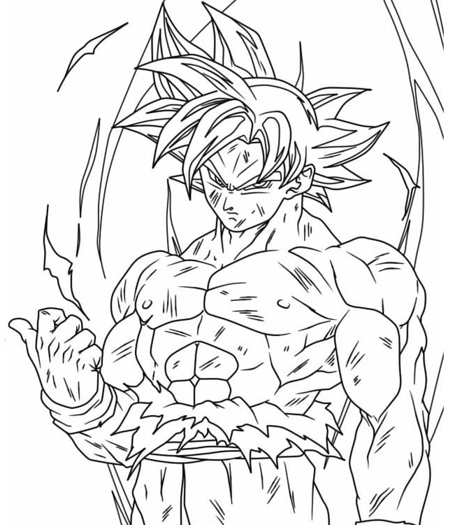 Desenho de Goku Instinto Superior Irritado para Colorir
