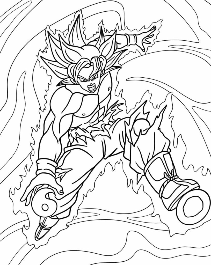 Desenho de Goku Instinto Superior Lutando para Colorir