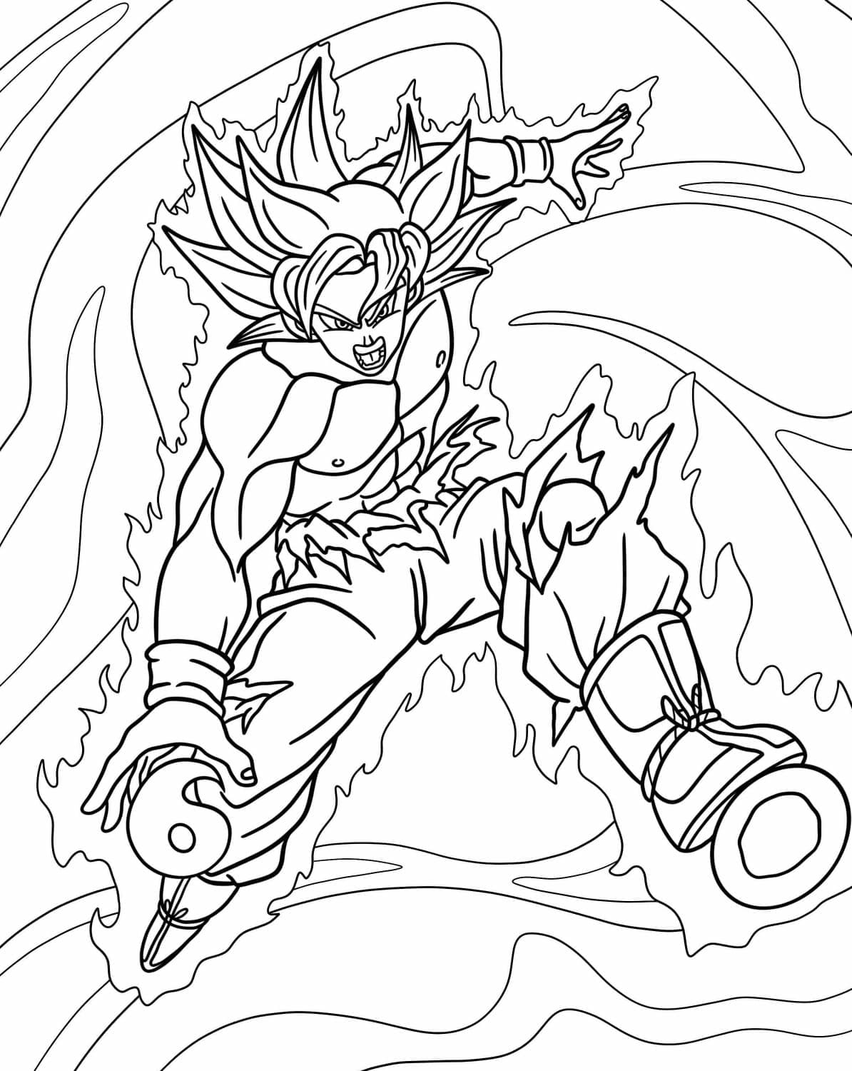 Desenho de Goku Instinto Superior Lutando para Colorir Desenho de Goku Instinto Superior Lutando para Colorir
