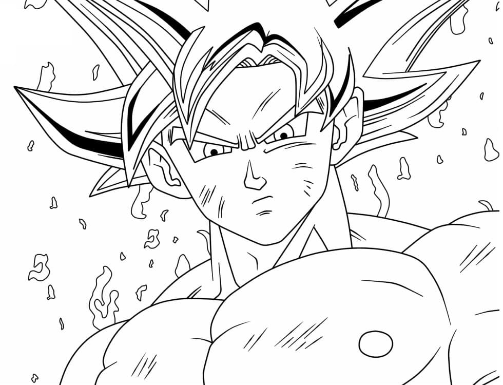 Desenho de Goku Instinto Superior Sério para Colorir