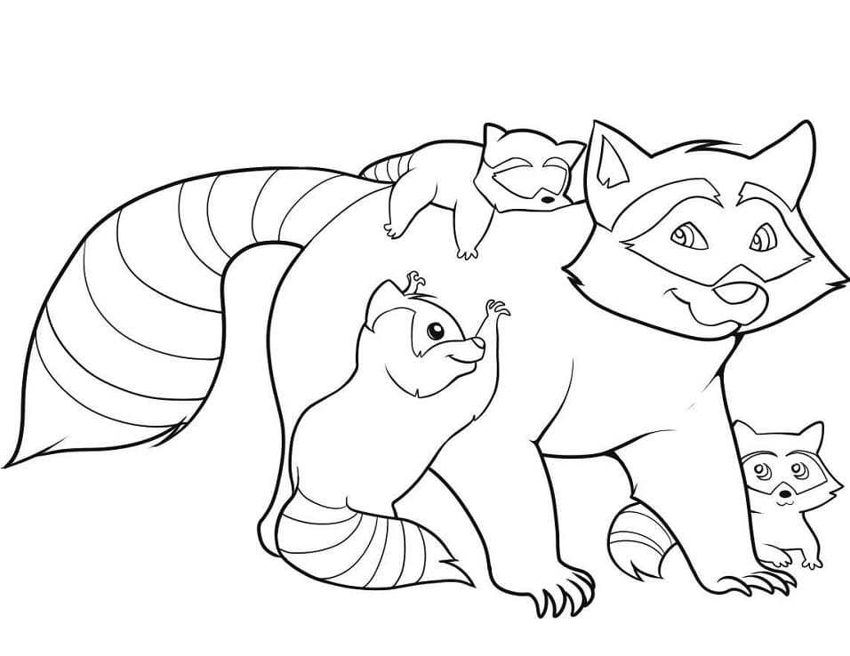 Desenho Família Guaxinim para Colorir