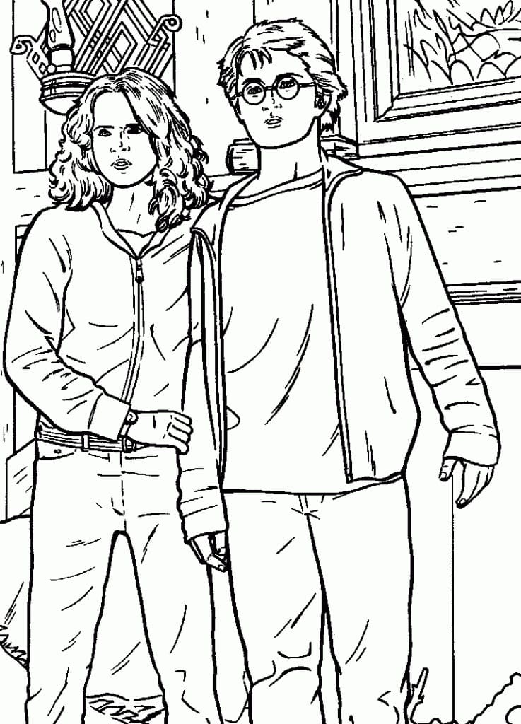 Desenho Harry Potter e Hermione para Colorir