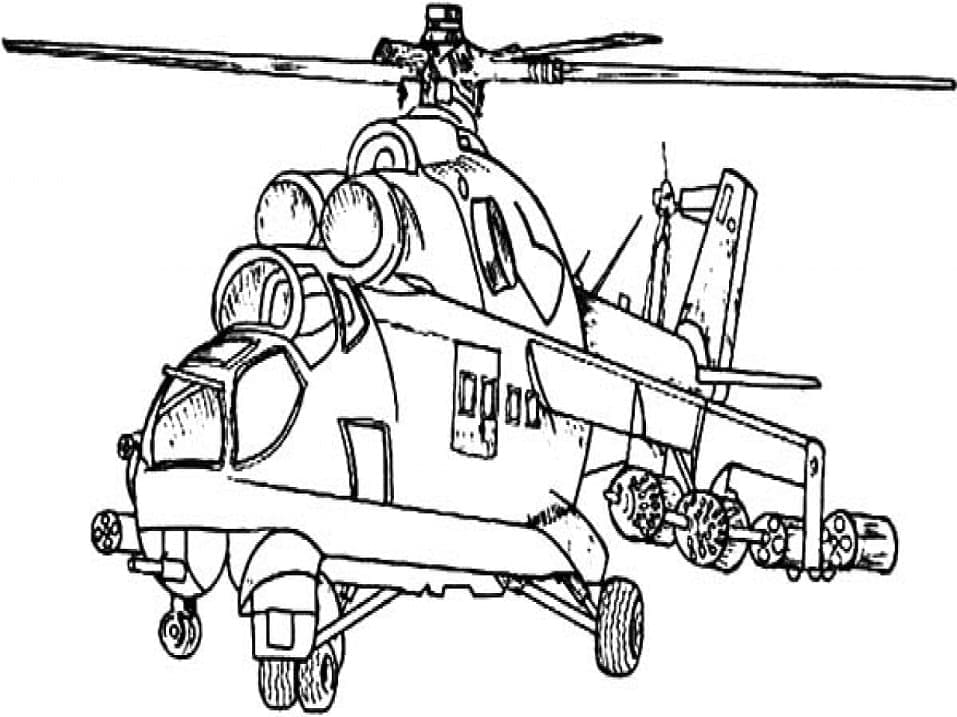 Baixar Desenho Pdf de Helicóptero do Exército para Colorir