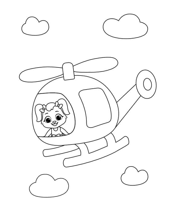 Desenho de Cachorrinho no Helicóptero para Colorir