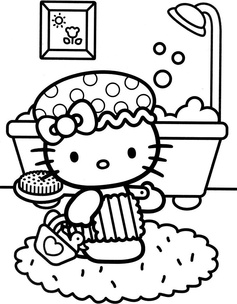 Desenho de Hello Kitty na Hora do Banho para Colorir Grátis