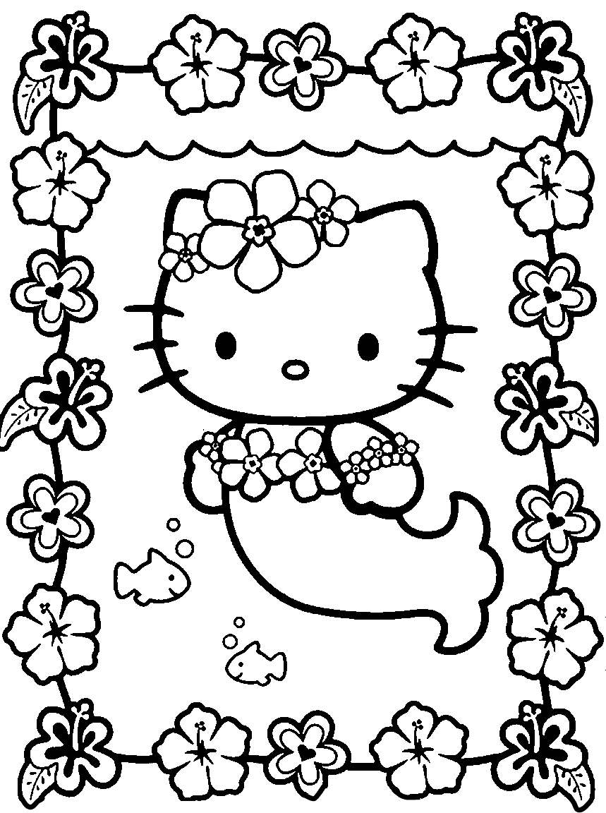 Desenho de Hello Kitty Sereia para Imprimir e Colorir