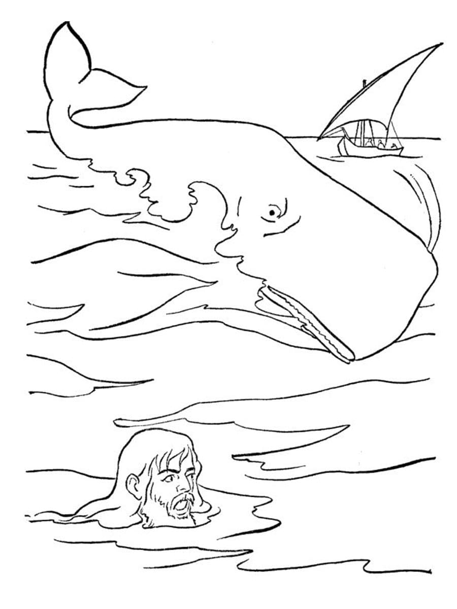 Desenho de Jonas e a Baleia Grátis para Crianças para Colorir