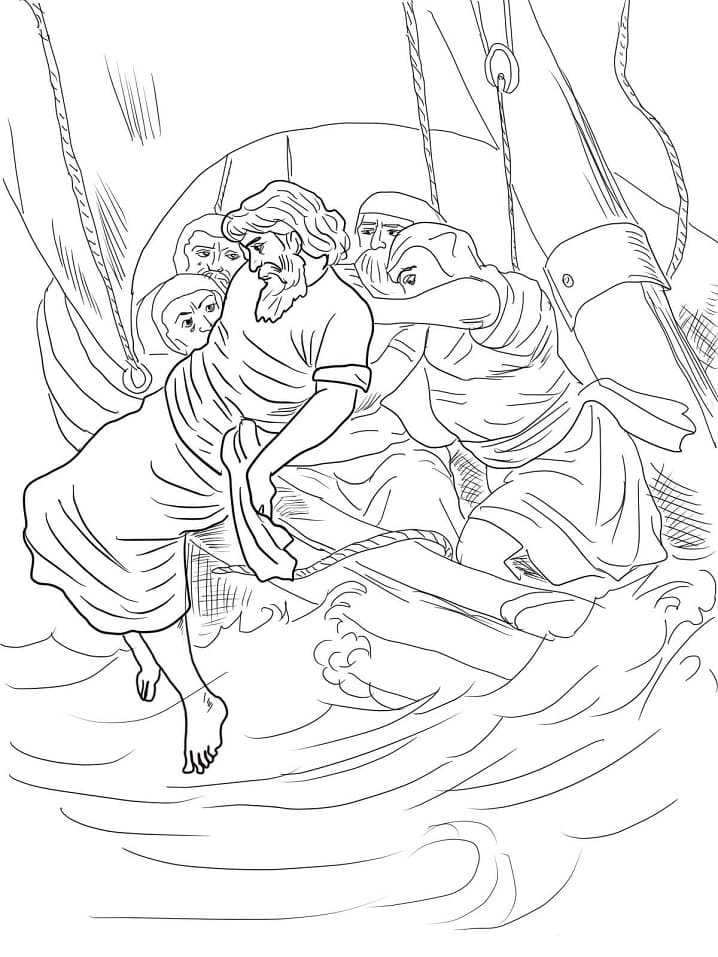 Desenho de Jonas e a Baleia Atividade Educativa para Colorir com Lápis de Cor