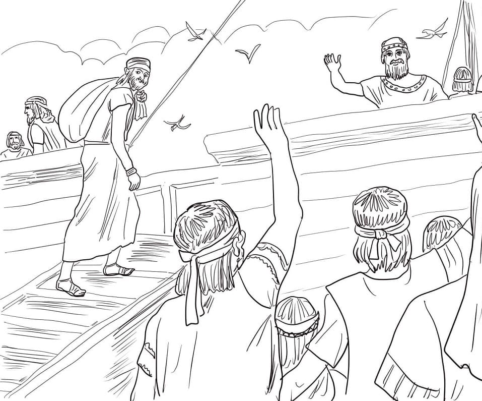 Desenho de Jonas e a Baleia na Tempestade para Colorir Pdf