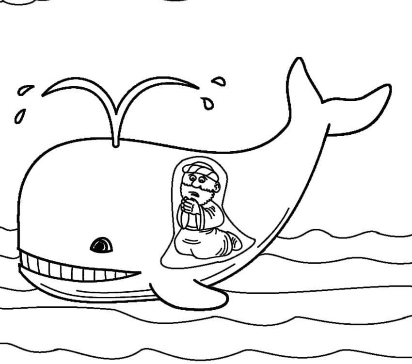 Desenho de Jonas e a Baleia no Mar para Colorir Pdf