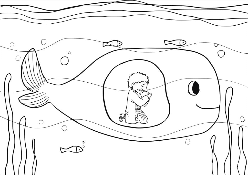 Desenho de Jonas e a Baleia para Colorir e Baixar