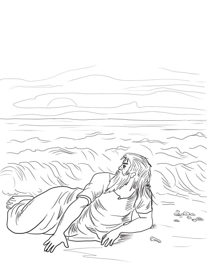 Desenho de Jonas e a Baleia Profeta na Baleia para Colorir com Giz de Cera Download