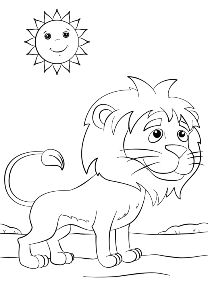 Desenho Pdf Cartoon de Leão na Savana para Colorir