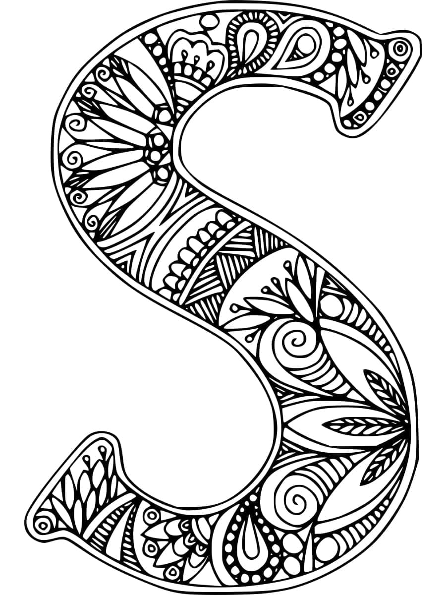 Desenho De Zentangle Letra S Para Colorir
