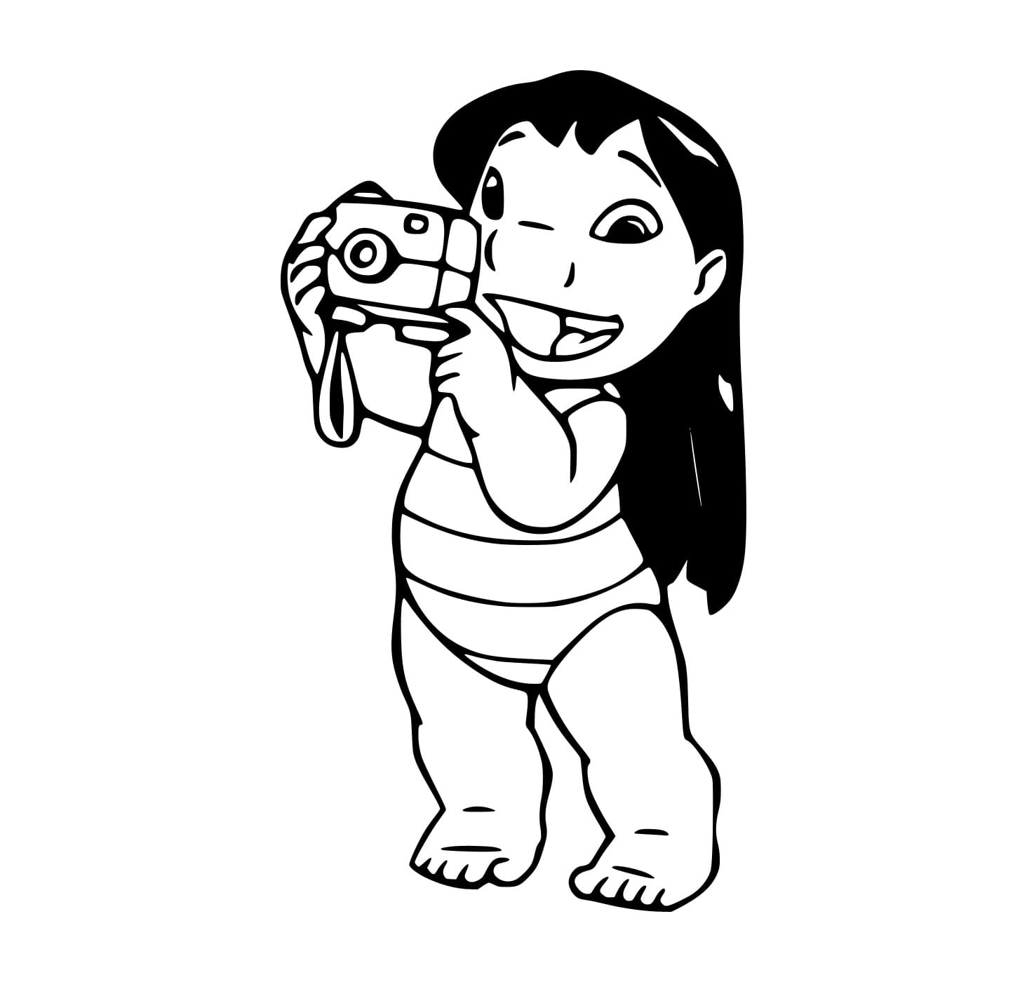 Desenho de Lilo Tirando Fotos para Colorir