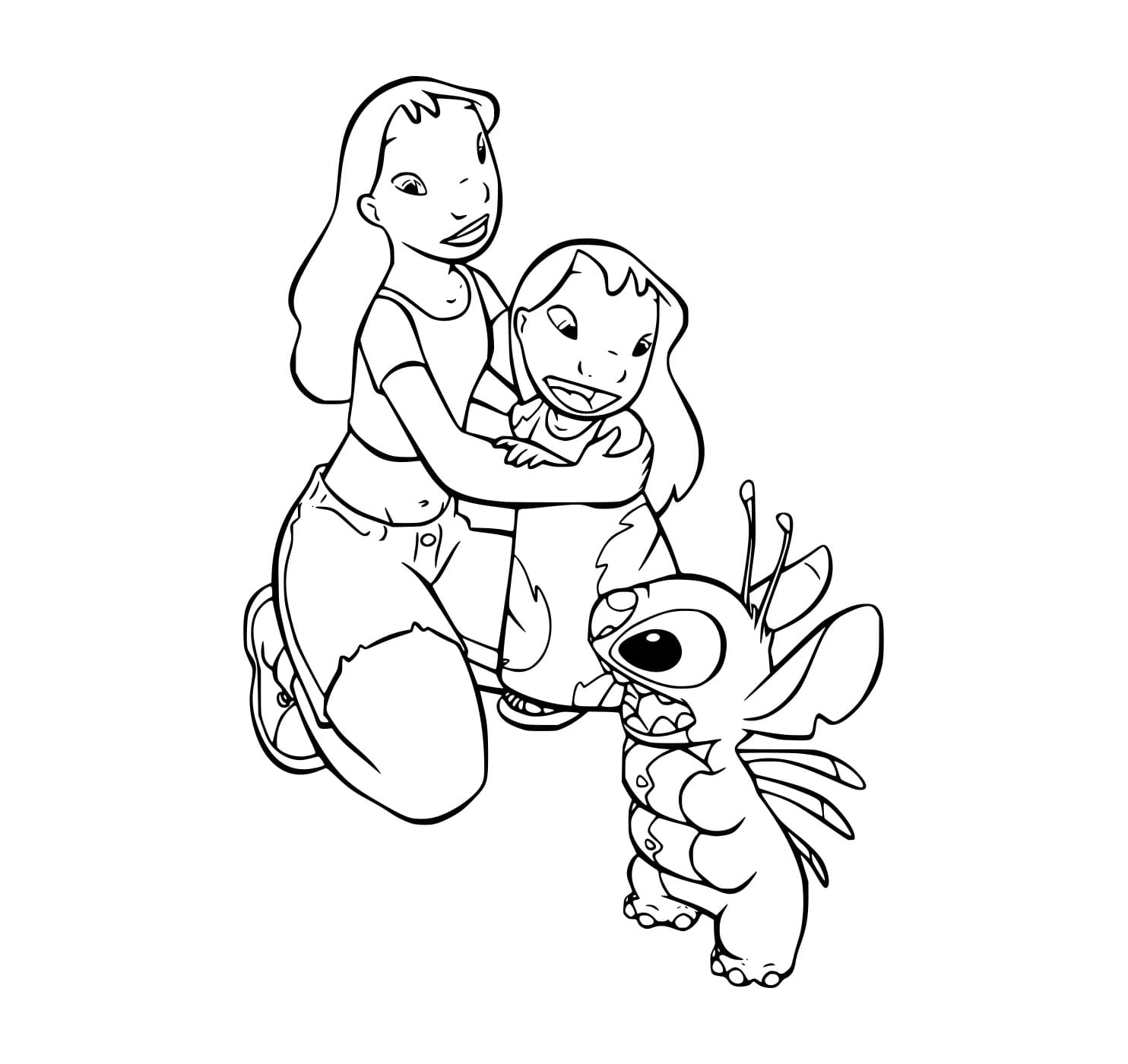 Desenho de Ponto Travado com Lilo e Nani para Colorir