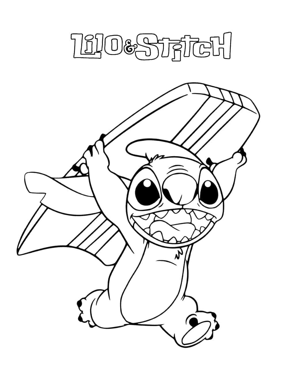 Desenho de Stitch Prancha de Surf para Colorir