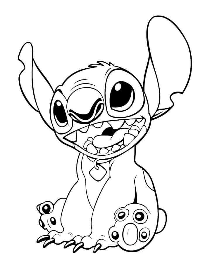 Desenho de Stitch Sentado no Jardim para Colorir