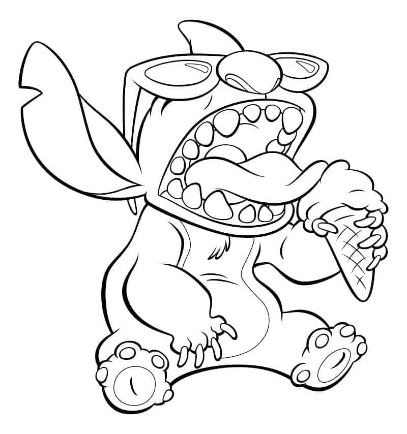 Desenho de Stitch Tomando Sorvete para Colorir