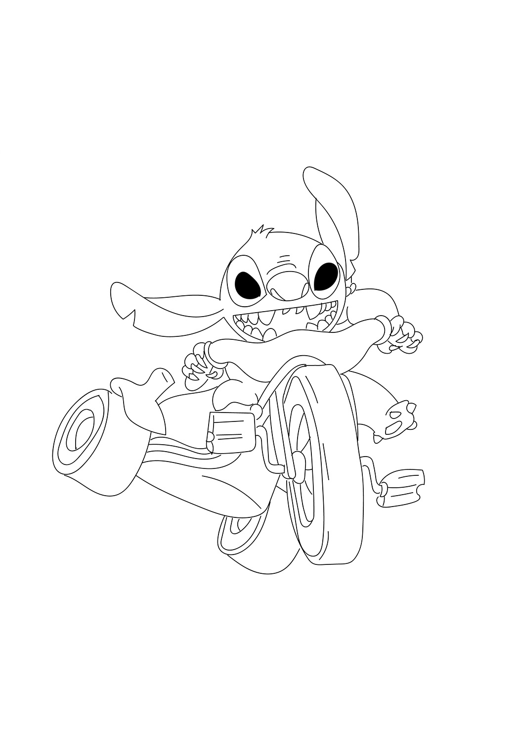 Desenho do Stitch em Aventurá de Bicicleta para Colorir