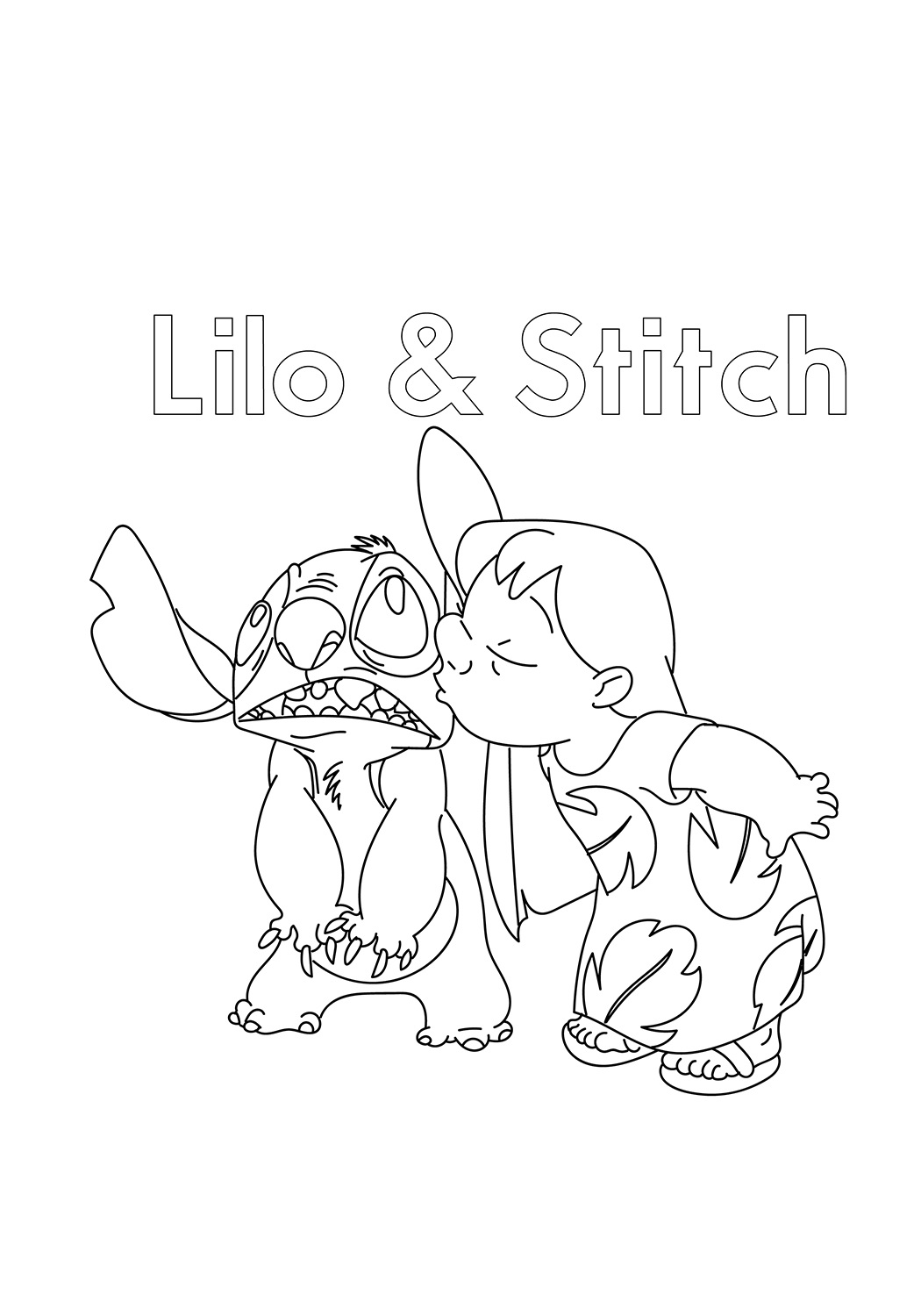 Desenho do Stitch Ganhando Beijo da Amigá Lilo para Colorir