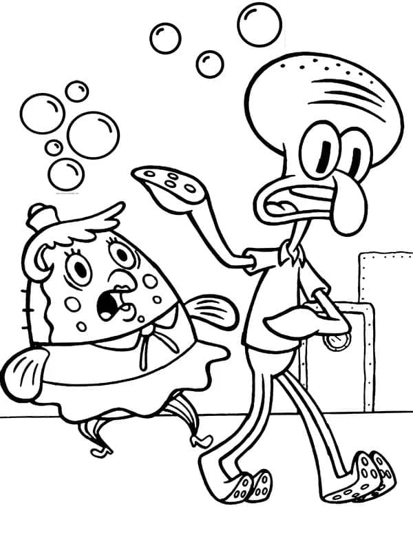 Desenho de Lula Molusco e Sra Puff para Colorir