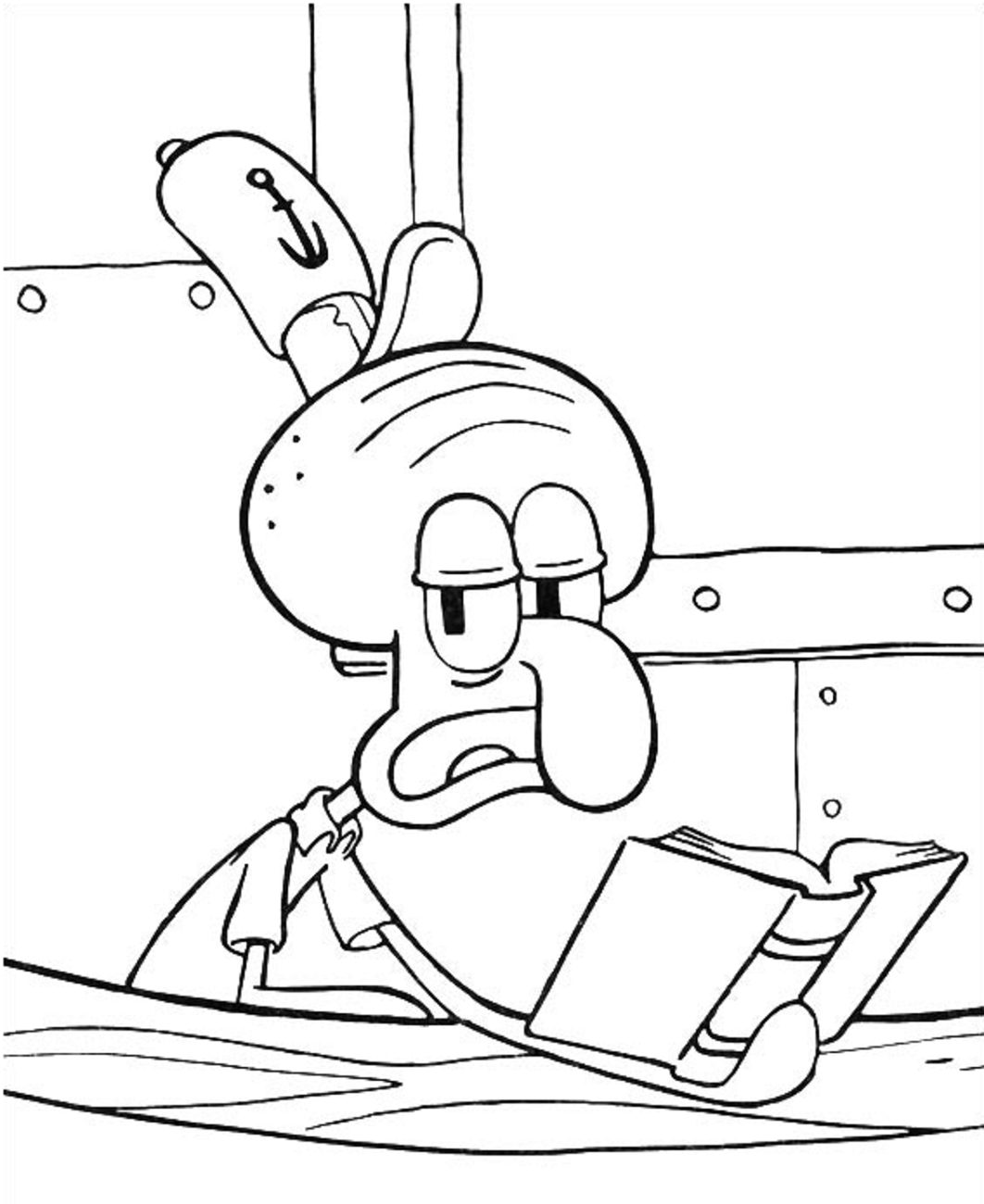 Desenho de Lula Molusco Lendo Livro no Siri Cascudo para Colorir