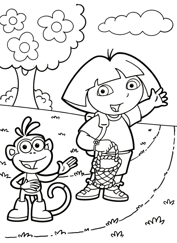 Desenho de Macaco Botas de Dora Aventureira para Colorir Grátis