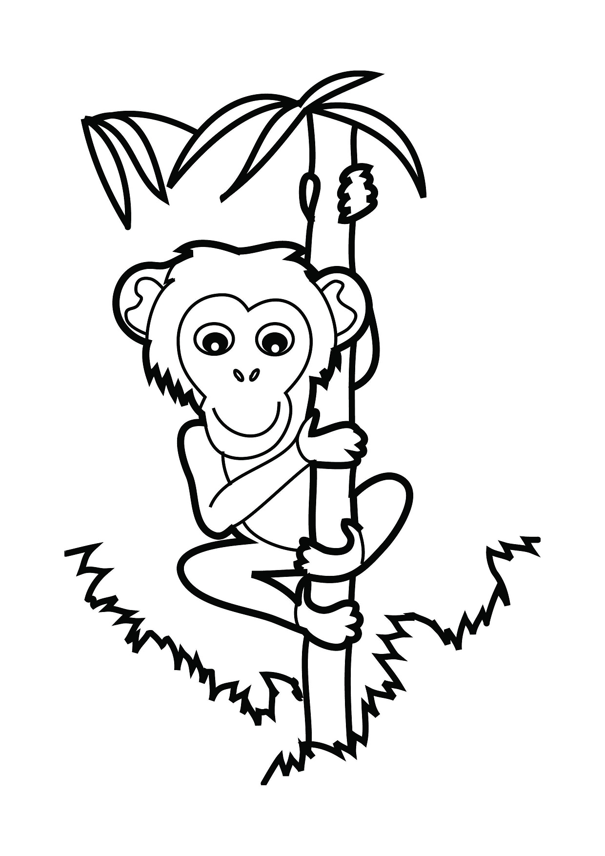 Desenho de Macaco Chimpanzé Subindo em Árvore para Colorir