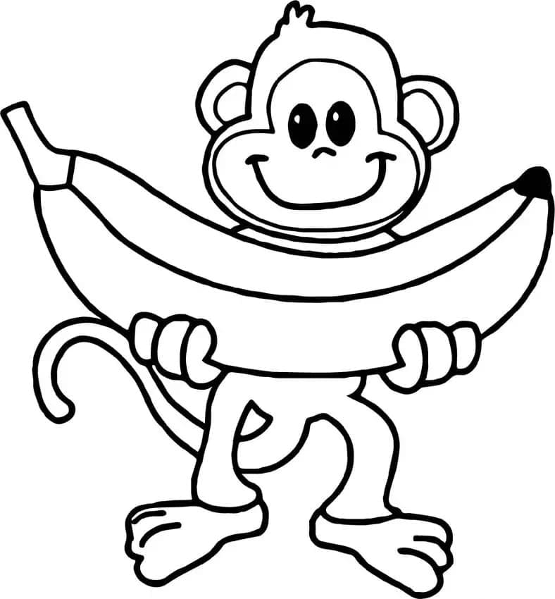 Desenho de Macaco com uma Banana para Colorir