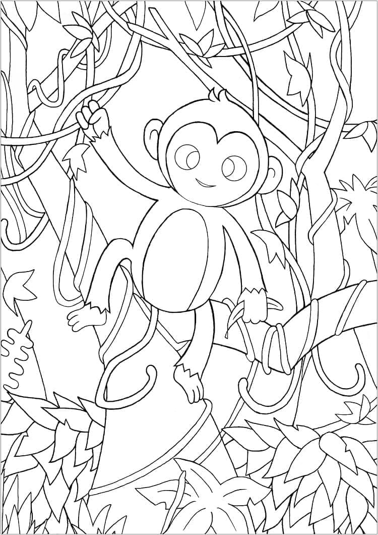 Desenho de Macaco na Selva para Colorir
