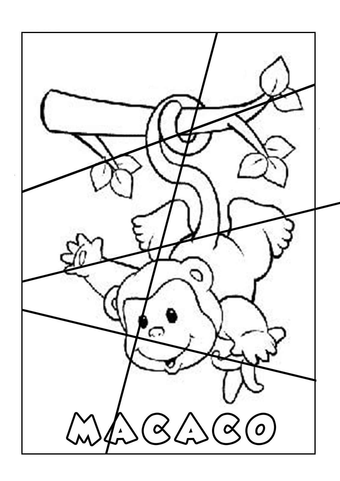 Desenho de Quebrá Cabeça de Macaco na Árvore para Colorir