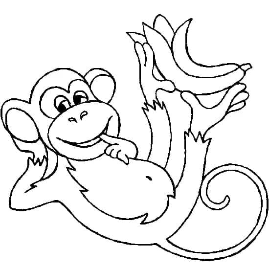 Desenho de um Macaco com uma Banana para Colorir