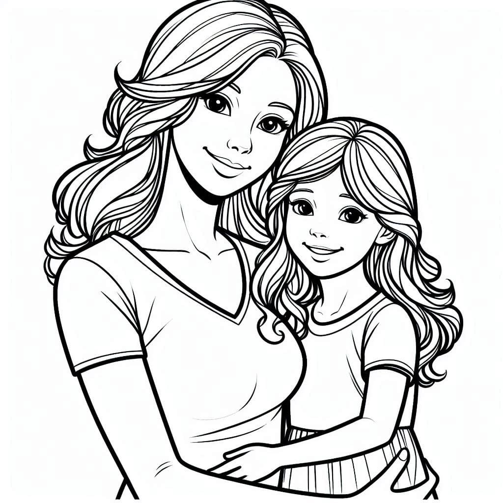 Desenho de Foto de Mãe e Filha para Colorir Desenho de Foto de Mãe e Filha para Colorir
