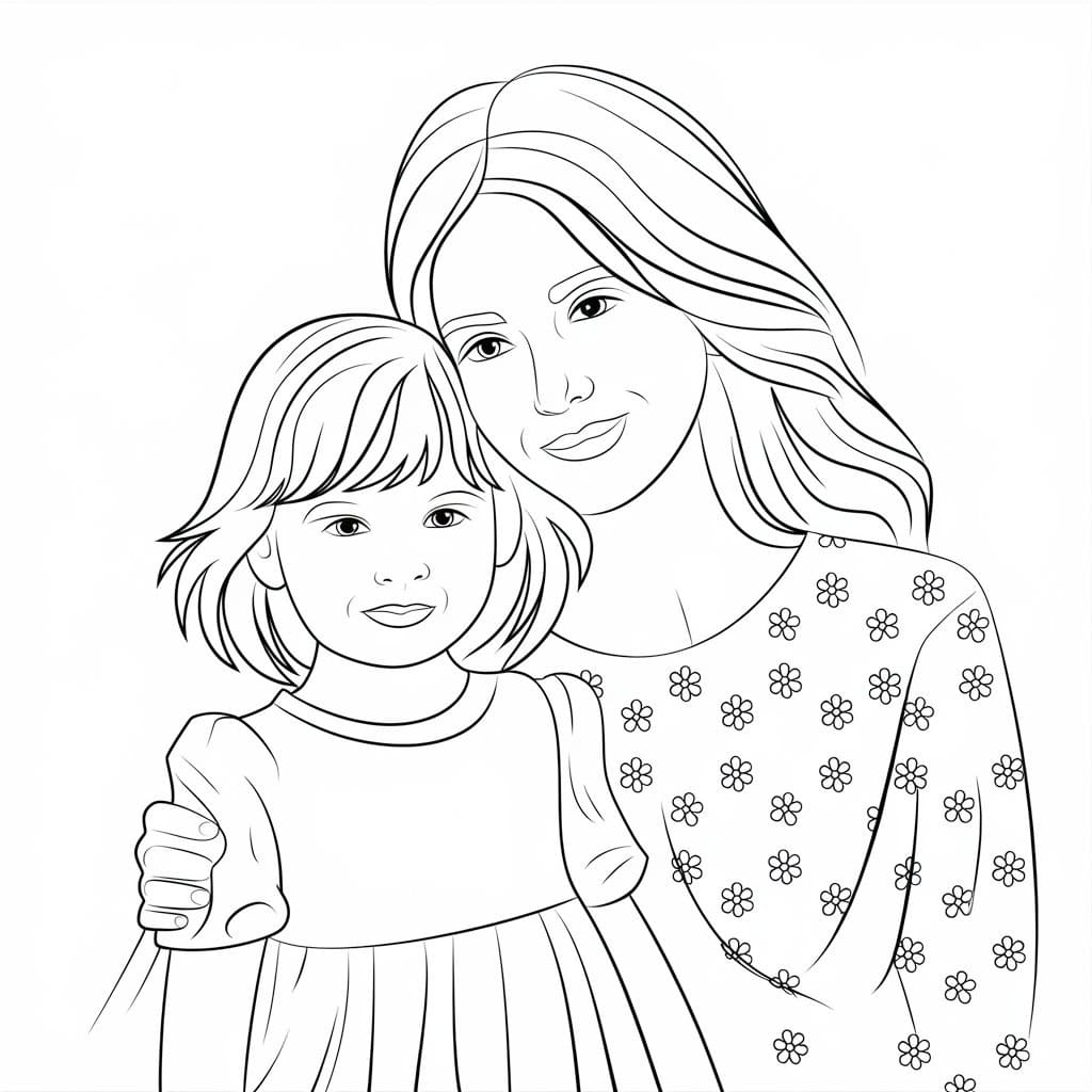 Desenho de Mãe com Filha para Colorir