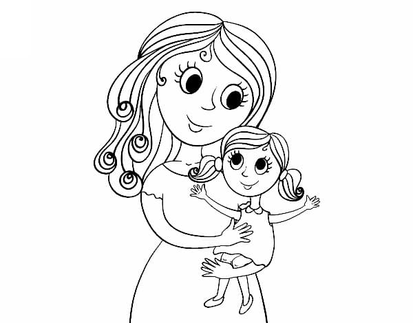 Desenho de Mãe e Filha Felizes para Colorir