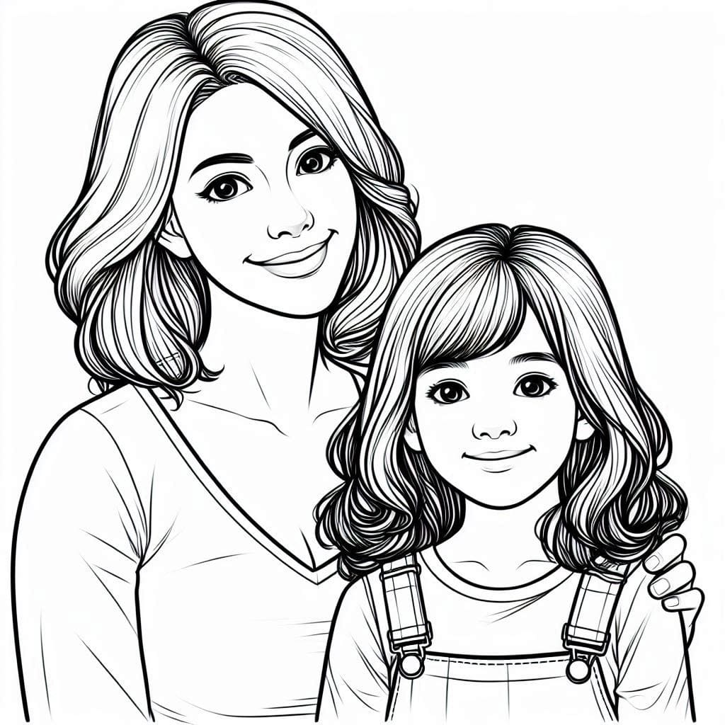 Desenho de Mãe e Filha Grátis para Crianças para Colorir