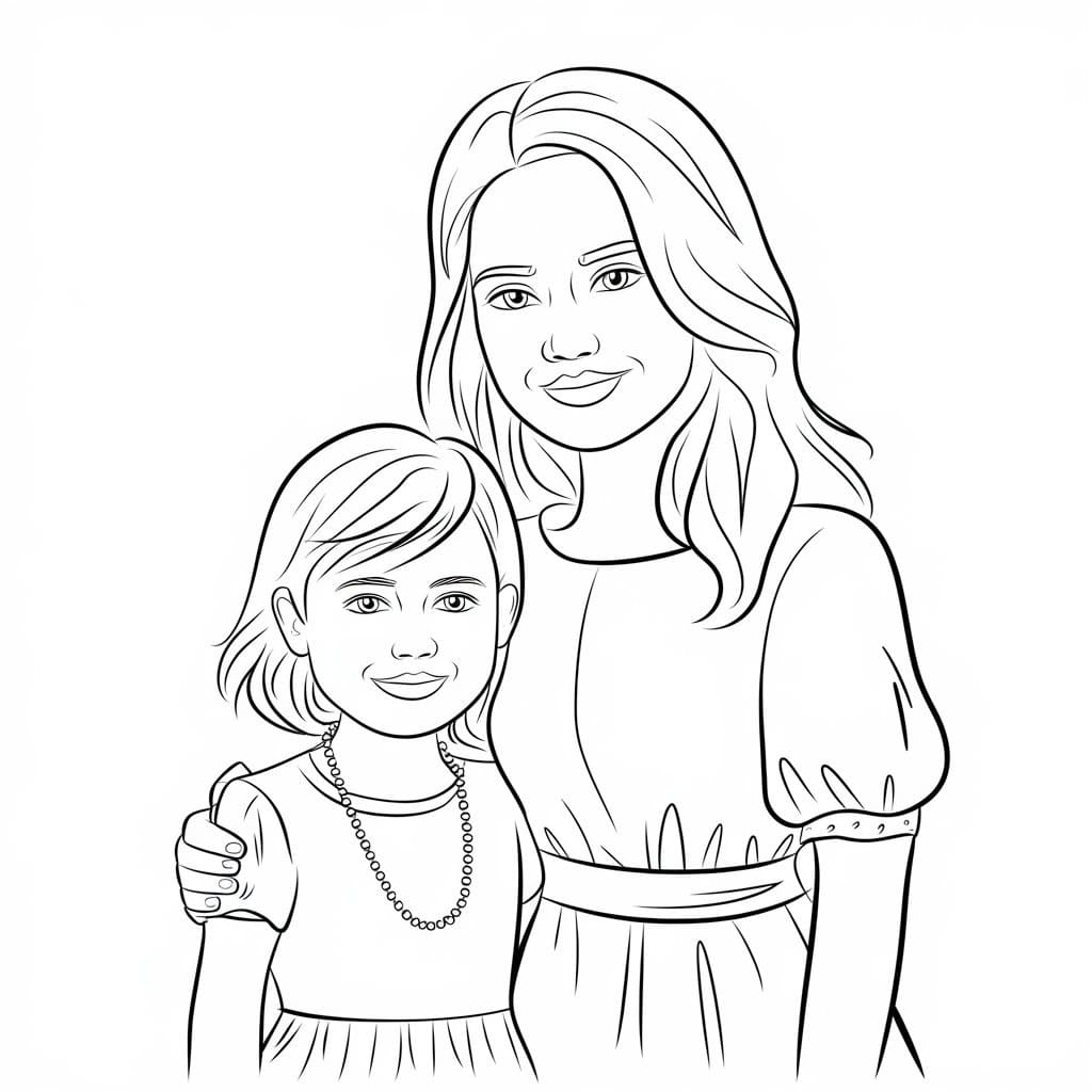 Desenho de Mãe e Filha Grátis para Colorir Desenho de Mãe e Filha Grátis para Colorir