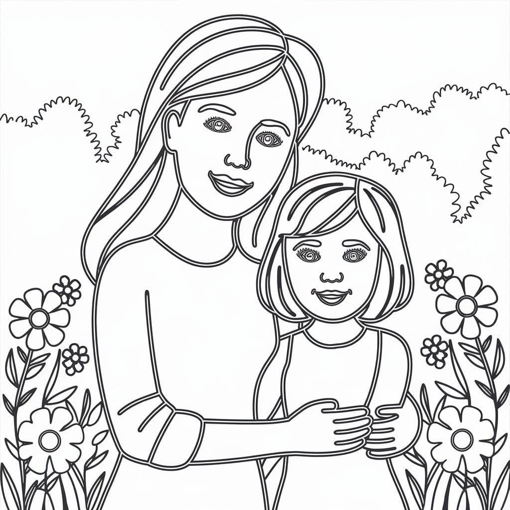Desenho de Mãe e Filha Imprimivel Grátis para Crianças para Colorir