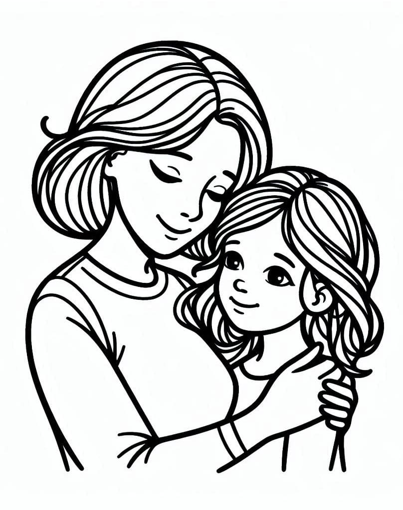 Desenho de Mãe e Filha Imprimivel para Crianças para Colorir