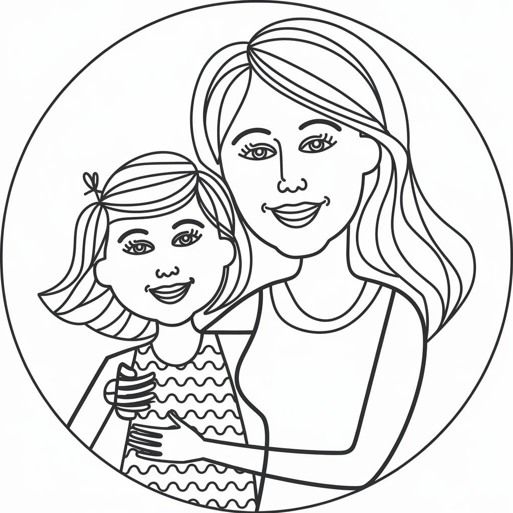 Desenho de Mãe e Filha para Crianças de 1 Ano para Colorir
