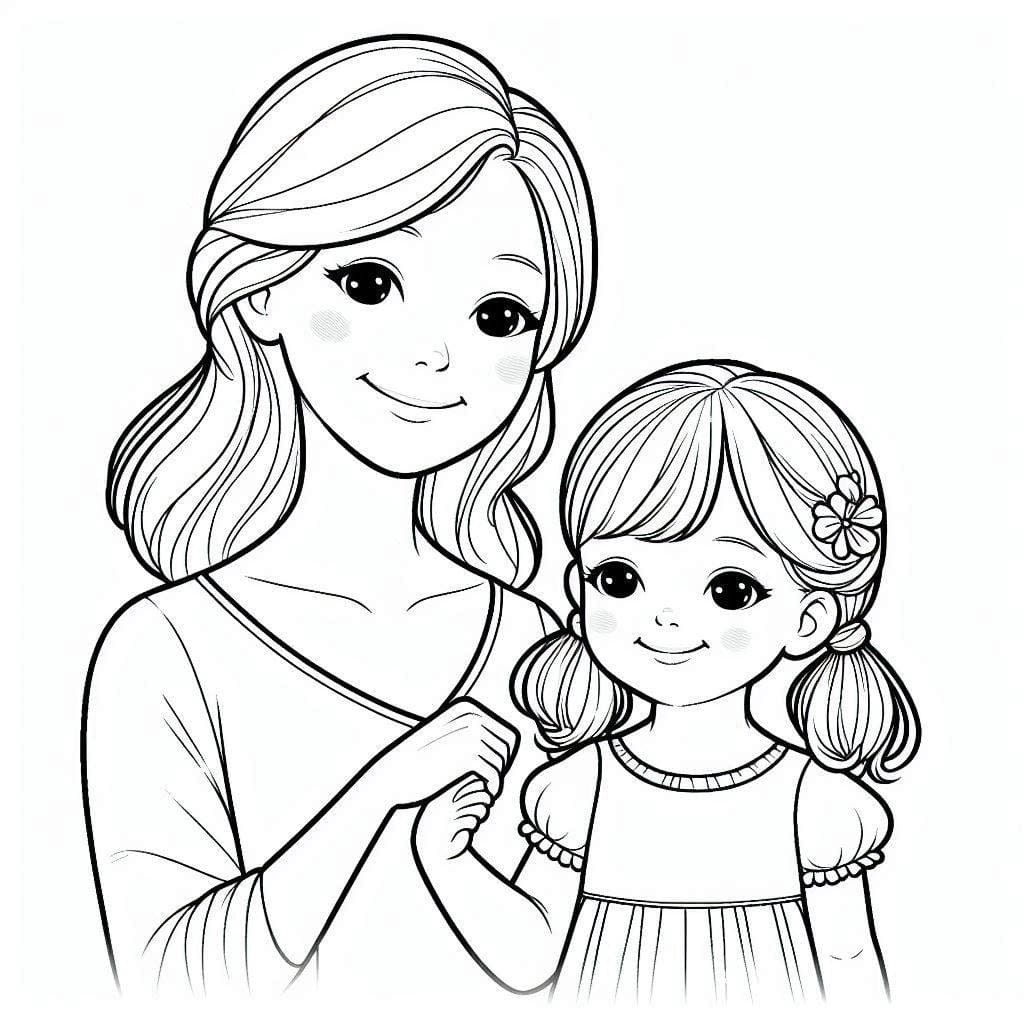 Desenho de Mãe e Filha para Crianças de 3 Ano para Colorir