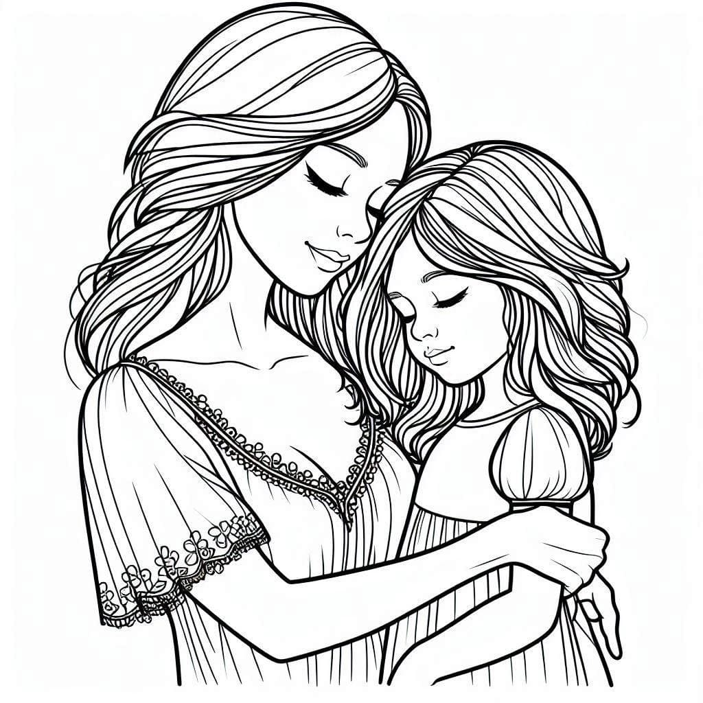 Desenho de Mãe e Filha para Crianças de 4 Ano para Colorir