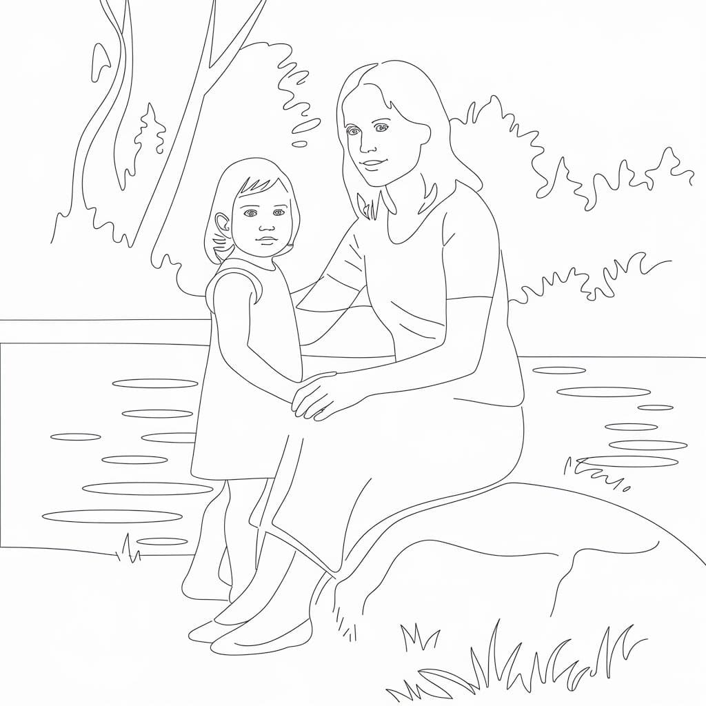 Desenho de Mãe e Filha para Crianças de 6 Ano para Colorir