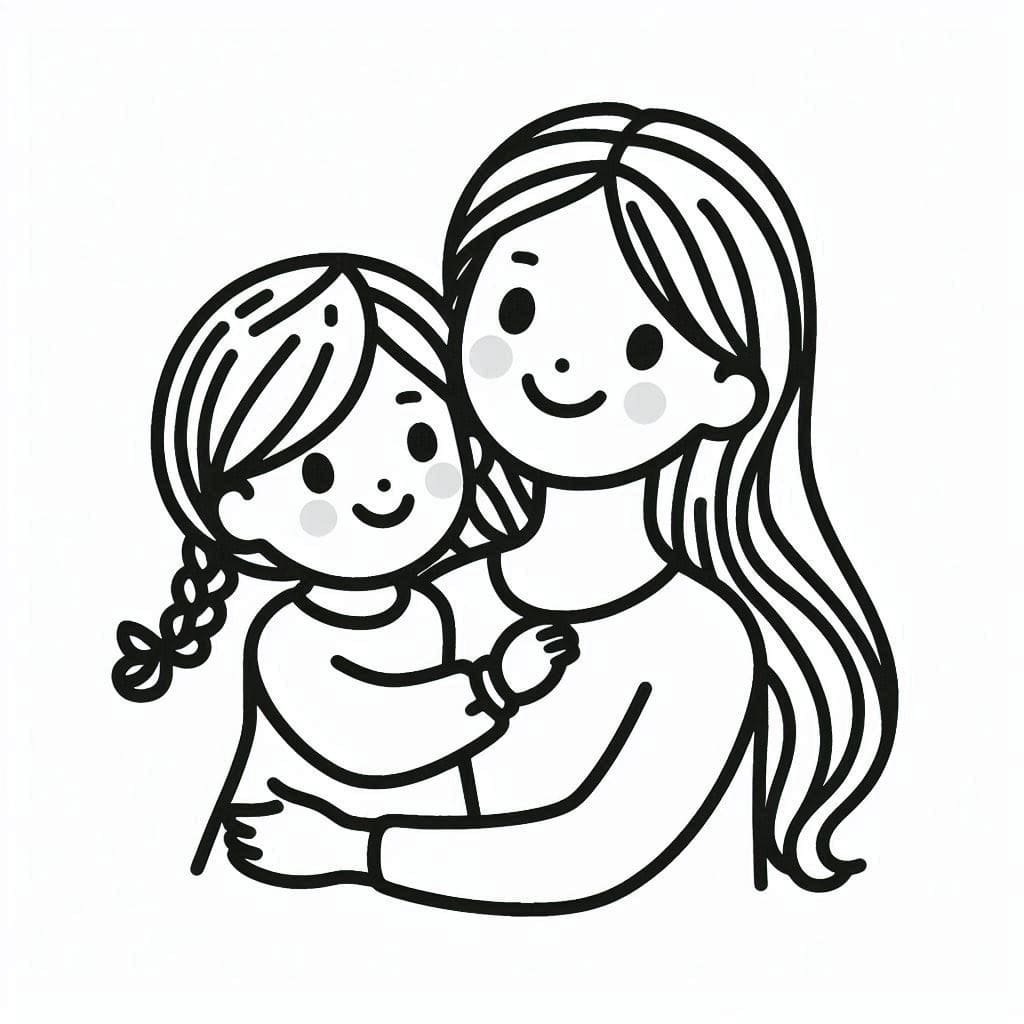 Desenho de Mãe e Filha Estão Sorrindo para Colorir Desenho de Mãe e Filha Estão Sorrindo para Colorir