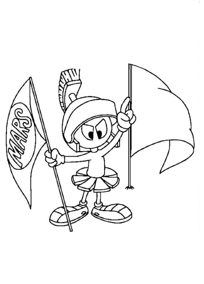 Desenho de Marvin o Marciano com Bandeiras para Colorir