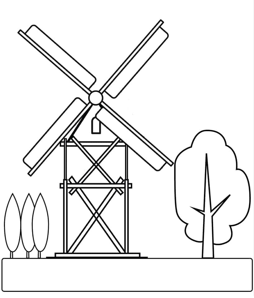 Desenho de Moinho de Vento na Fazenda para Colorir