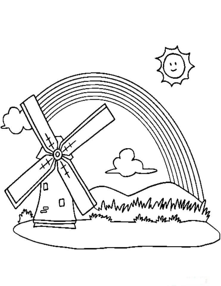 Desenho de Moinho de Vento para Pintar